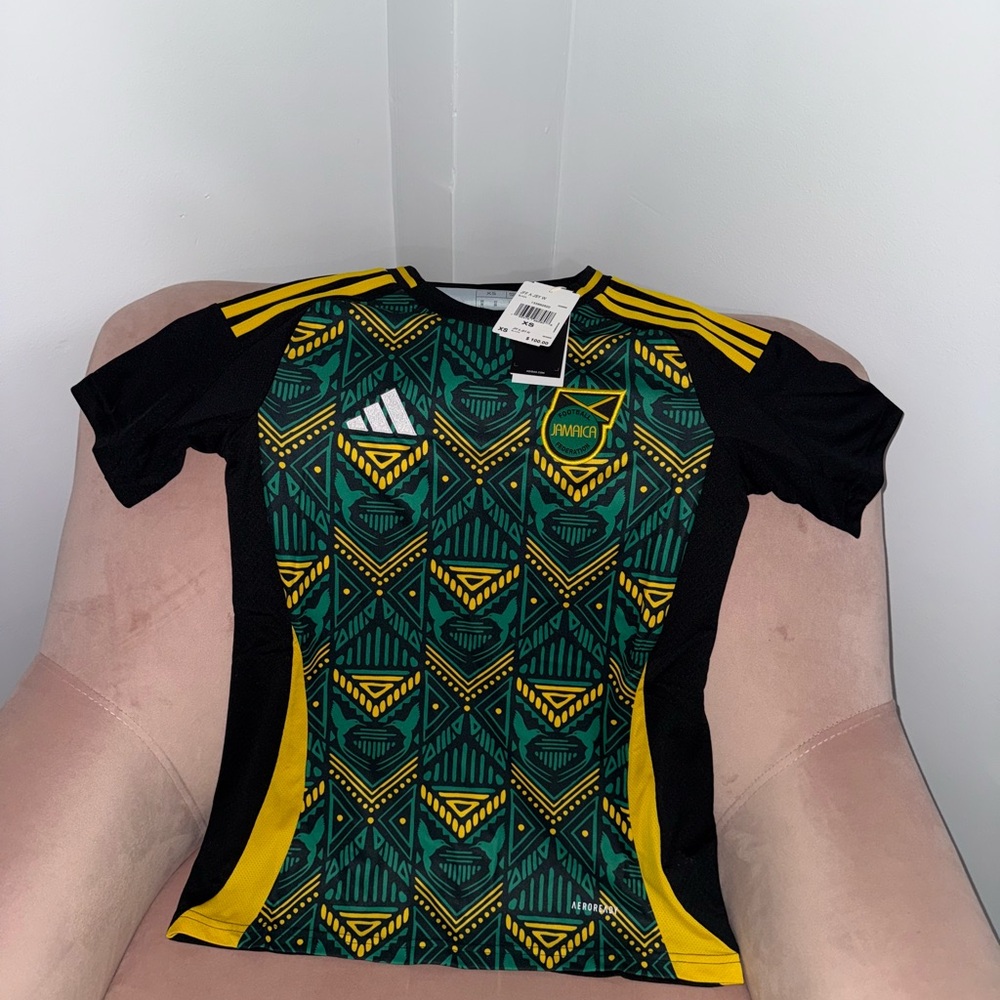 Women’s Adidas Jamaica National Away Jersey Top Black, Yellow, Green Shirt